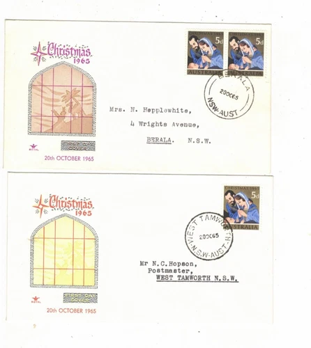 Australia 1965 Xmas FDCs,cds THE JUNCTION, BERALLA, WEST TAMWORTH   (4 Covers)