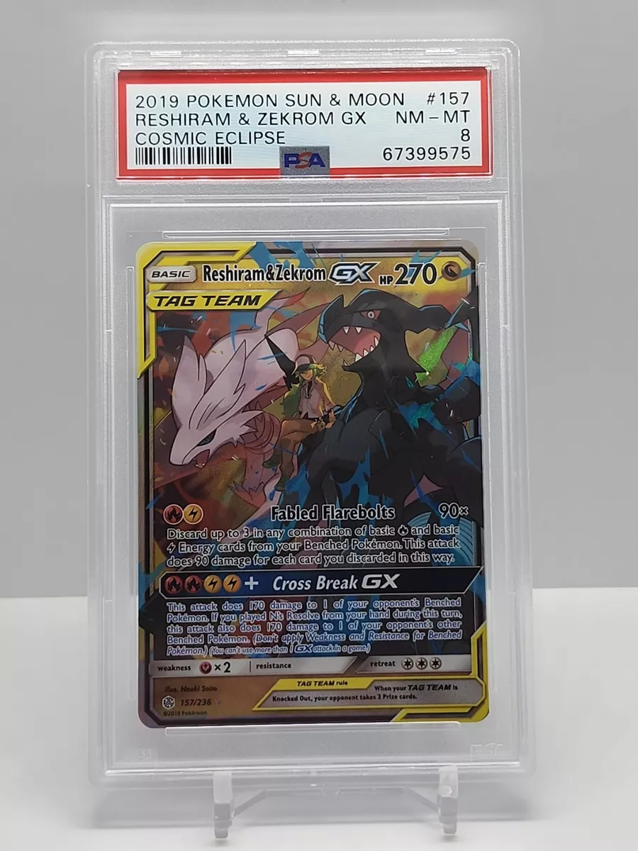 Reshiram & Zekrom GX (157/236 - Cosmic Eclipse) PSA 8