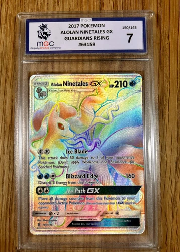 Alolan Ninetales GX 150/145 - Guardians Rising Rainbow Pokemon Card PSA 7