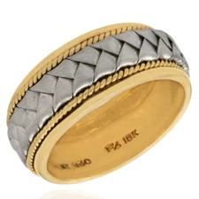 Gentlemans 8.5mm Woven Milgrain Edge Band in 18K Yellow Gold and Platinum