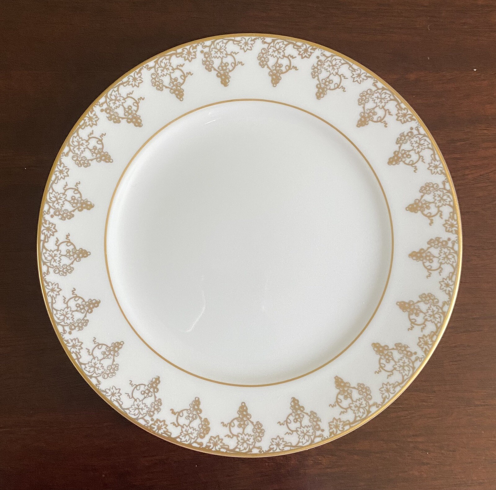 Crown D'or White and Gold 7 6/8" Salad Plates With Gold Grape Pattern on Border