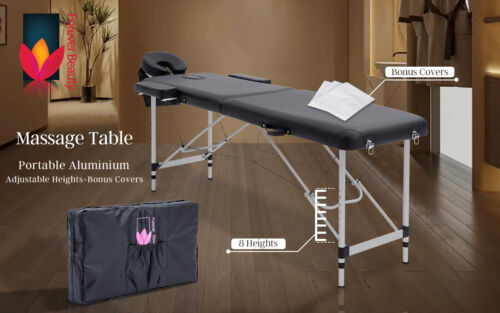 Aluminium Portable Massage Table 2 Fold Beauty Therapy Bed Waxing 55cm BLACK - Picture 2 of 12