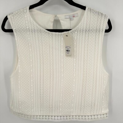 Francesca's Closet Glo Fashion London Top Womens Medium White Cropped Crochet