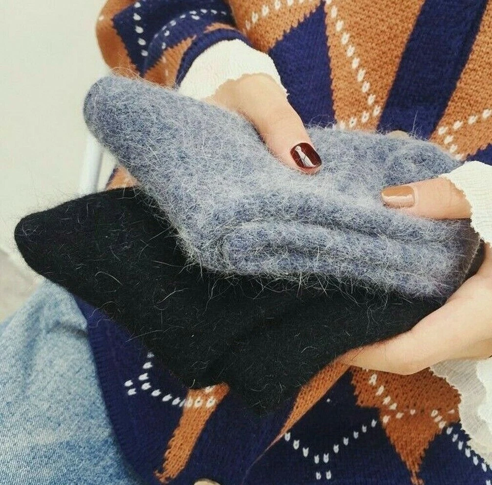 5 Pairs Women Warm Wool Angora Crew Socks Soft Sport Thick Boot Black Winter 5-9