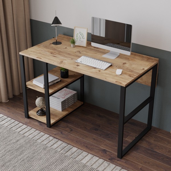 Stabiler Schreibtisch, Computertisch 120X60 Cm, Eiche-Holzdekor, Rustikal-image