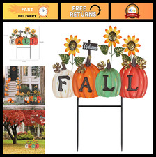 Fall Outdoor Decorations - Pumpkin Garden Stakes with Sunflower for Lawn Porch