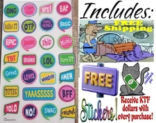 🆕1 sheet of clear colorful slang glitter stickers by Dolgen +🆓gift🎁🥳