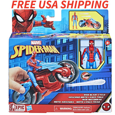 Marvel Spider-Man Web Blast Cycle Action Figure Vehicle Toy Kids 4+