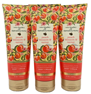 NEW Bath & Body Works Lot of 3 Tubes Vera Bradley Peach Blossom Nectar Cream 8