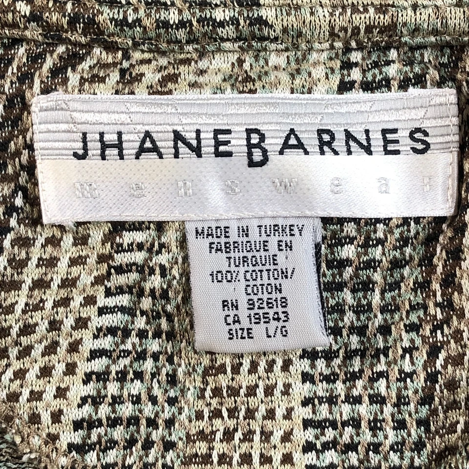 Jhane Barnes Shirt Mens Large Brown Beige Geometric Polo Knit Patterned Retro - Image 2 of 4