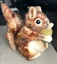 Steiff Stuffed Animal Mohair Squirrel 5" Vintage With Acorn - Germany -FREE SHIP