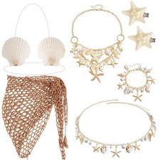 7 Pcs Mermaid Costume Women Halloween Accessories Crochet Skirt Seashell Bra ...