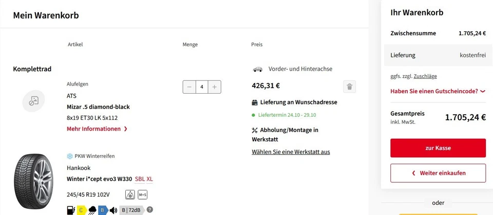 winter kompletträder ATS diamond-black Felge und Hankook Reifen 245/45 R19 102V - Bild 2 von 4