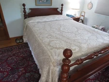 Vtg. Crown Crafts WOVEN Taupe WILLIAMSBURG Cotton QUEEN BEDSPREAD - 102" x 114"