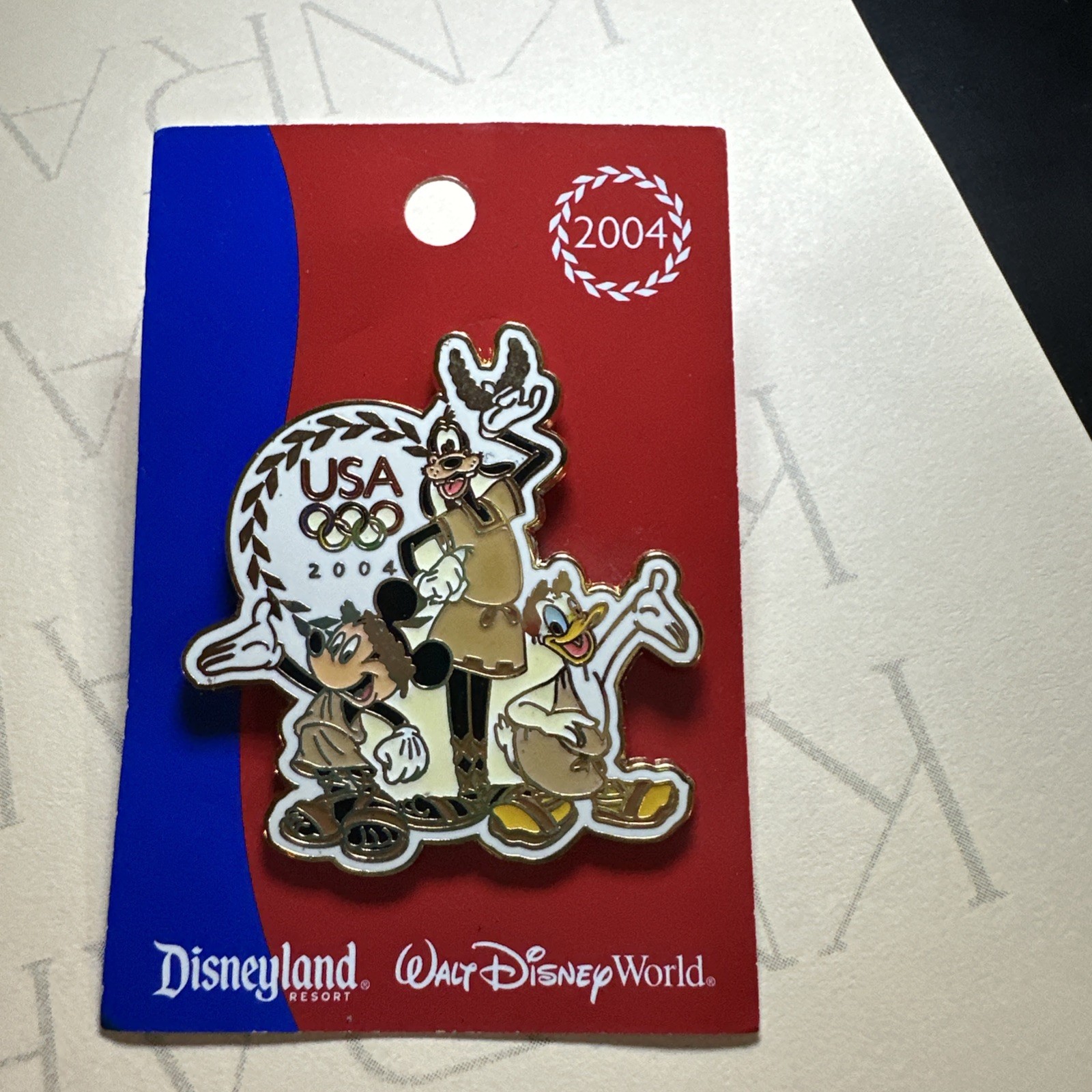 Disney Pin Cast Member Mickey Goofy Donald Olympics 2004 ON CARD