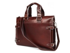 Leather Laptop Briefcase for Men - Classic Brown, 3 Zipper Pockets, 2 Spaciou...