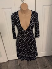 Urban Outfitters Navy Floral Deep V-Neck Dress