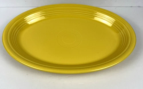 Vintage Fiesta Ware 13.5" X 9.5" Oval Serving Platter  HLC Sunflower Yellow