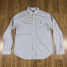 Ralph Lauren Shirt Mens XL Blue Check Button Down Long Sleeve Slim Fit Cotton