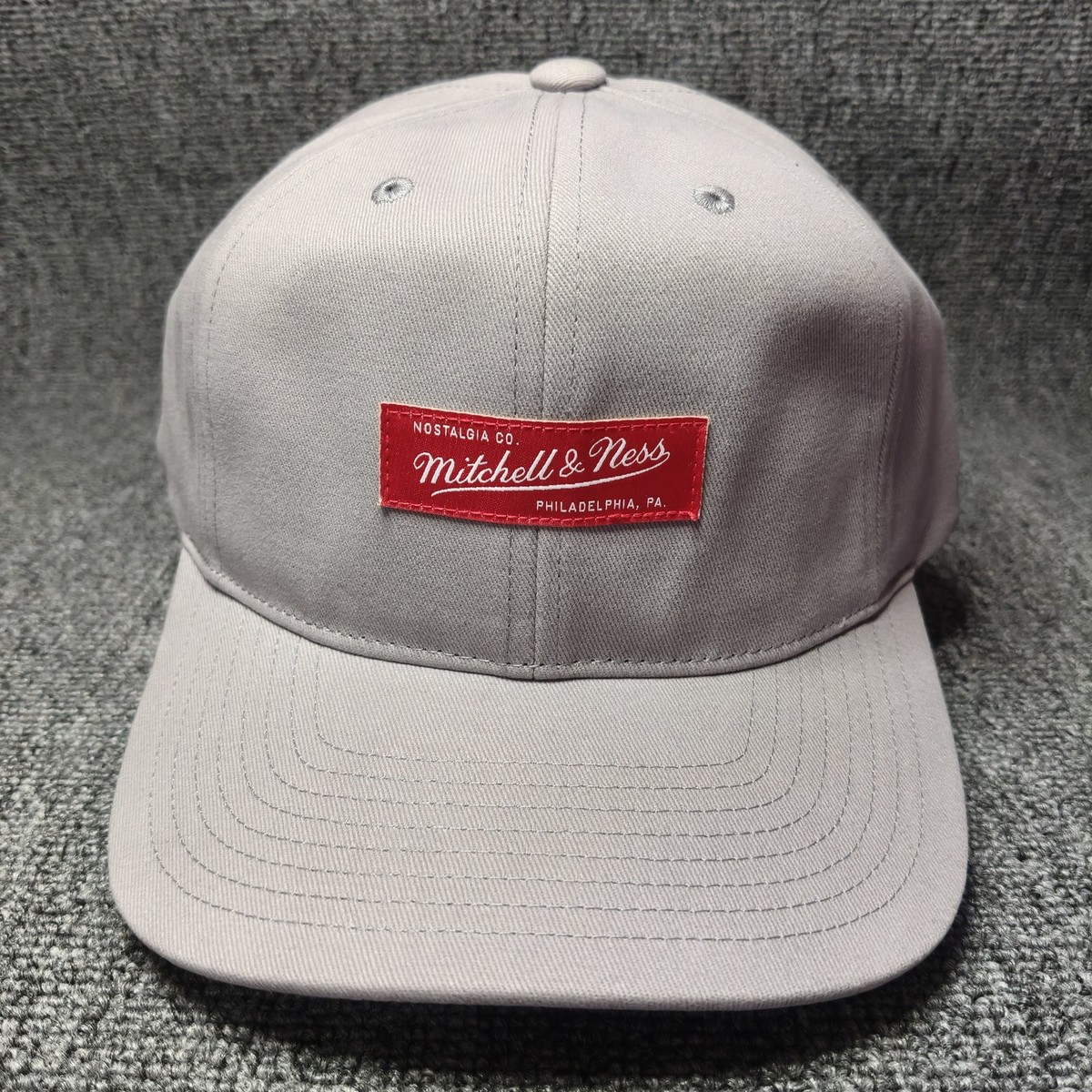 Mitchell & Ness Gray Snapback Hat Red Logo Patch Cap