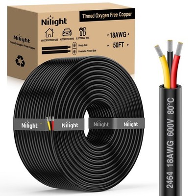 Nilight Electrical Wire 50FT 18 Gauge 3 Conductor Tinned Oxygen Free Copper