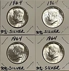 Lot of 4 Kennedy 1964 Half Dollars 90%Silver Circulated Uncertified