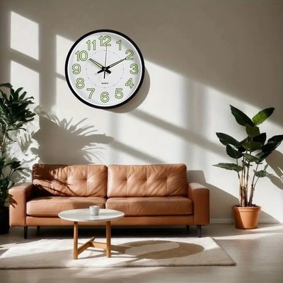 12'' Glow in the Dark Wanduhr leise nicht tickend Quarz leuchtend Wohnzimmer
