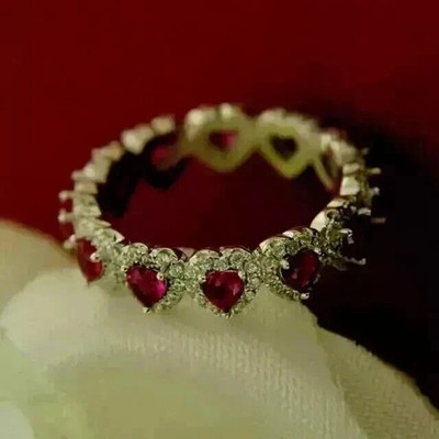 Lab-Created Pink Ruby 2.50Ct Heart Cut Wedding Ring Band 14K White Gold Plated