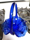 Fenton Glass Basket Cobalt Blue w/Flowers & Twisted Handle 7'x7" Ex Cond- Pretty