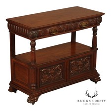 Antique Carved Oak Server Cabinet In The Manner Of R. J. Horner