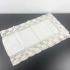 Vintage White Table Runner: Hand Crotcheted Lace Edge Runner