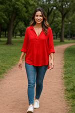 No Frills Los Angeles Orange Roll Tab Sleeve Button Up Boho Resort Top Women M