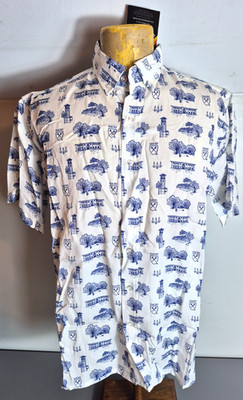 Emory Eagles Uscape Apparel Mens All Over Print Button-Up Shirt M White Blue NEW