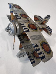 Aluminum beer can handcrafted airplane/MILLER LITE/BI-PLANE