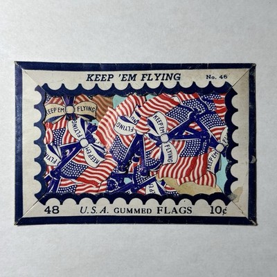 Original WWII era  Keep  Em Flying  U.S.A. Gummed Paper Flags 10c WW2 Patriotic