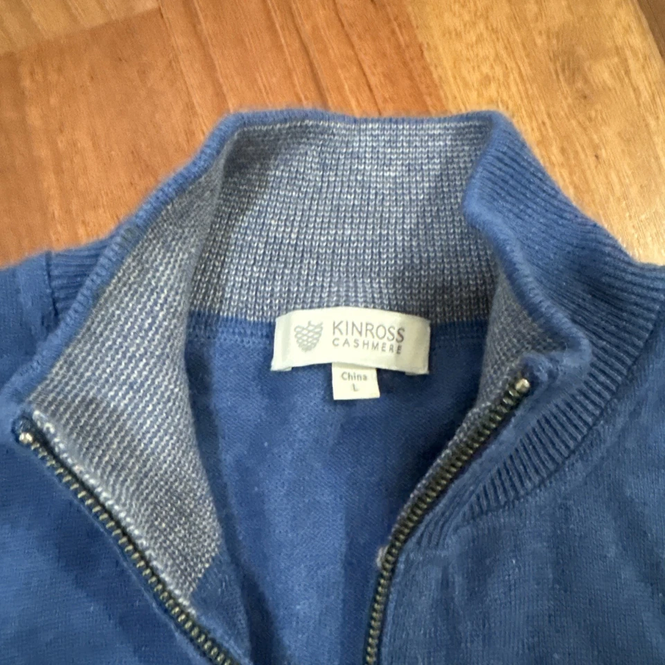 Chaleco Suéter Kinross Cremallera Completa 100% Azul Cachemira Talla L Foto 2 de 4