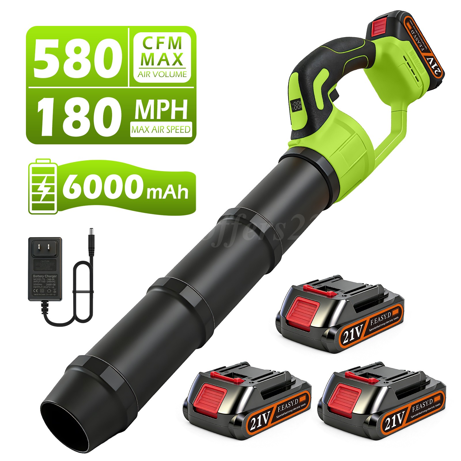 Cordless Leaf Blower, Electric with 3 Batteries, 6 Speeds & Charger Included NEW