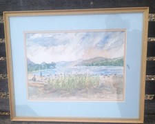 Evening at Coniston Water - Landschaft Aquarell Mary Marshman 1996 gerahmt