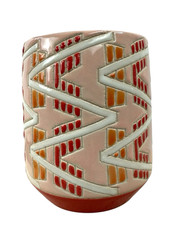Anthropologie Bright Geo Pot Planter Coral Orange Cream 5"