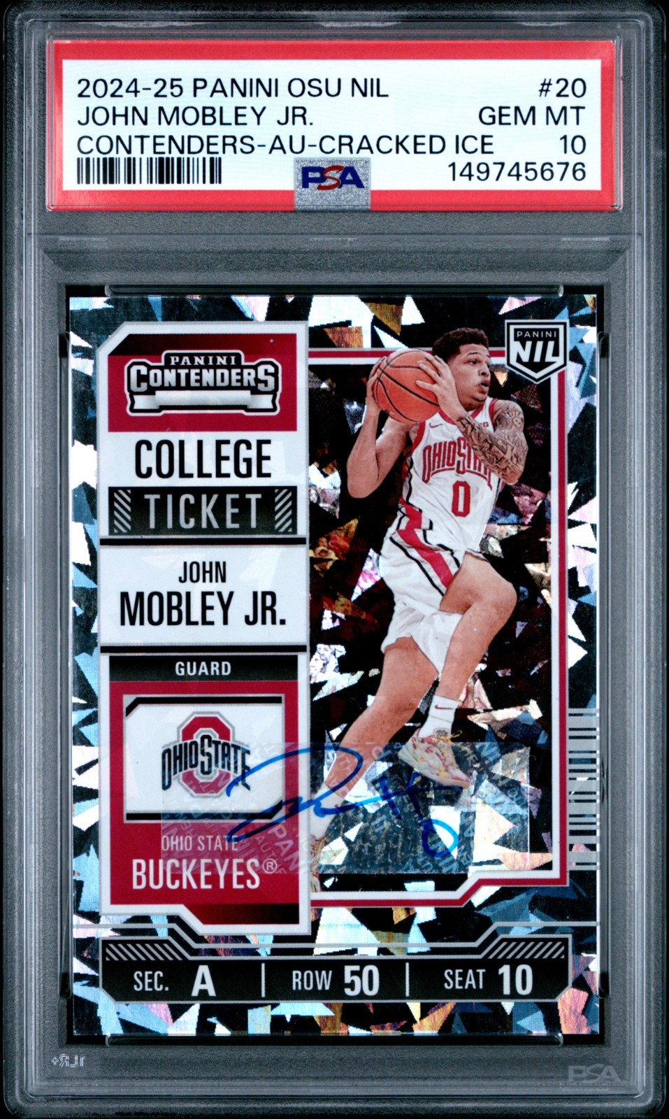 JOHN MOBLEY RC 2024 PANINI OSU CONTENDERS ICE ROOKIE AUTO SP 18/25 PSA 10 GEM