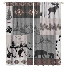Rustic Bear Moose Deer Curtains, Retro Pine Tree Cabin Country Lodge Camping ...