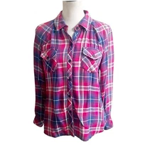 Rails Women’s Plaid Collared Shirt Pink Blue Size Medium Gingham Print Lined