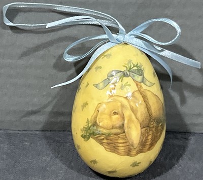 Vintage Rakin Easter Bunny Rabbit Egg Paper Mache Decoupage Decorative Ornament