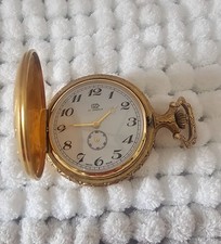 Vintage EST 17 Jewels Gold Tone Swiss Made Hunting Case Pocket Watch