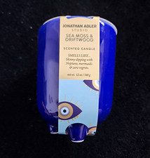 Jonathan Adler Sea Moss  Driftwood Scented Candle 12 oz Blue Jar Eye Theme