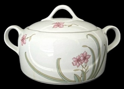 Vintage Eschenbach Bavaria PINK WILDFLOWER Covered Serving Bowl Tureen w/Handles