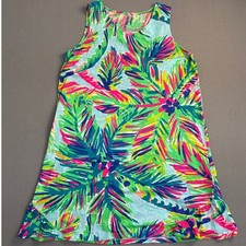 Lilly Pulitzer Girls XL 12-14 Tropical Palm Print Ruffle Hem Slub Cotton Dress