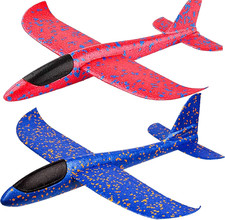 2 Pack Airplane Toys, 17.5" Large Throwing Foam Plane, 2 Flight Mode Glider, Fly