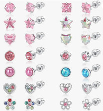 14 Pairs Surgical Steel Earrings Set for Kids - Hypoallergenic Screw Back