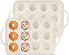 2Pack Silicone Muffin Pan For Baking With Metal Reinforced Frame, 12 Cup Regular